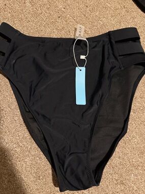 Popvil Black High-Waist Bikini Bottom with Side Strap Detail large